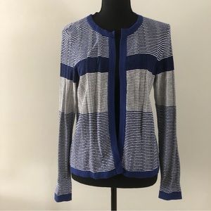 Women’s Liz Claiborne Blue stripped textured ribbed knit cardigan size M